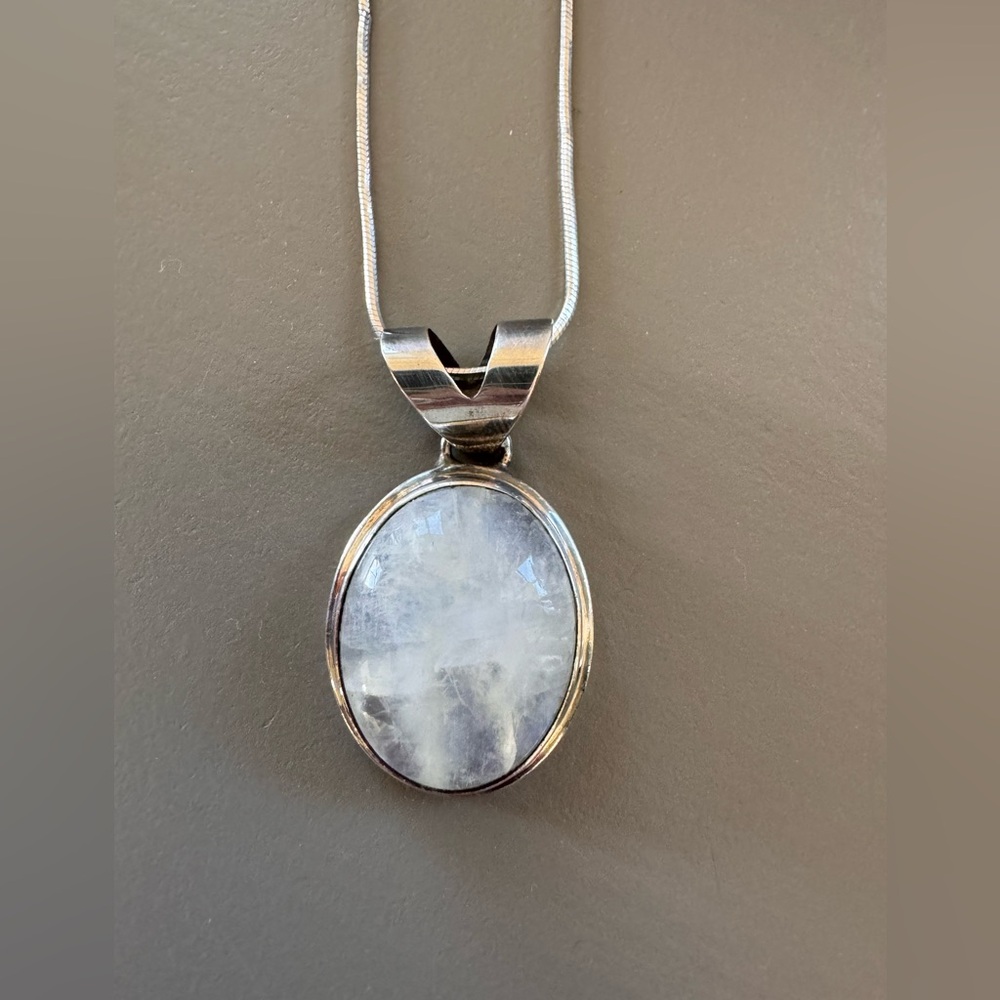 Oval Moonstone pendant with Italian silver snake chain